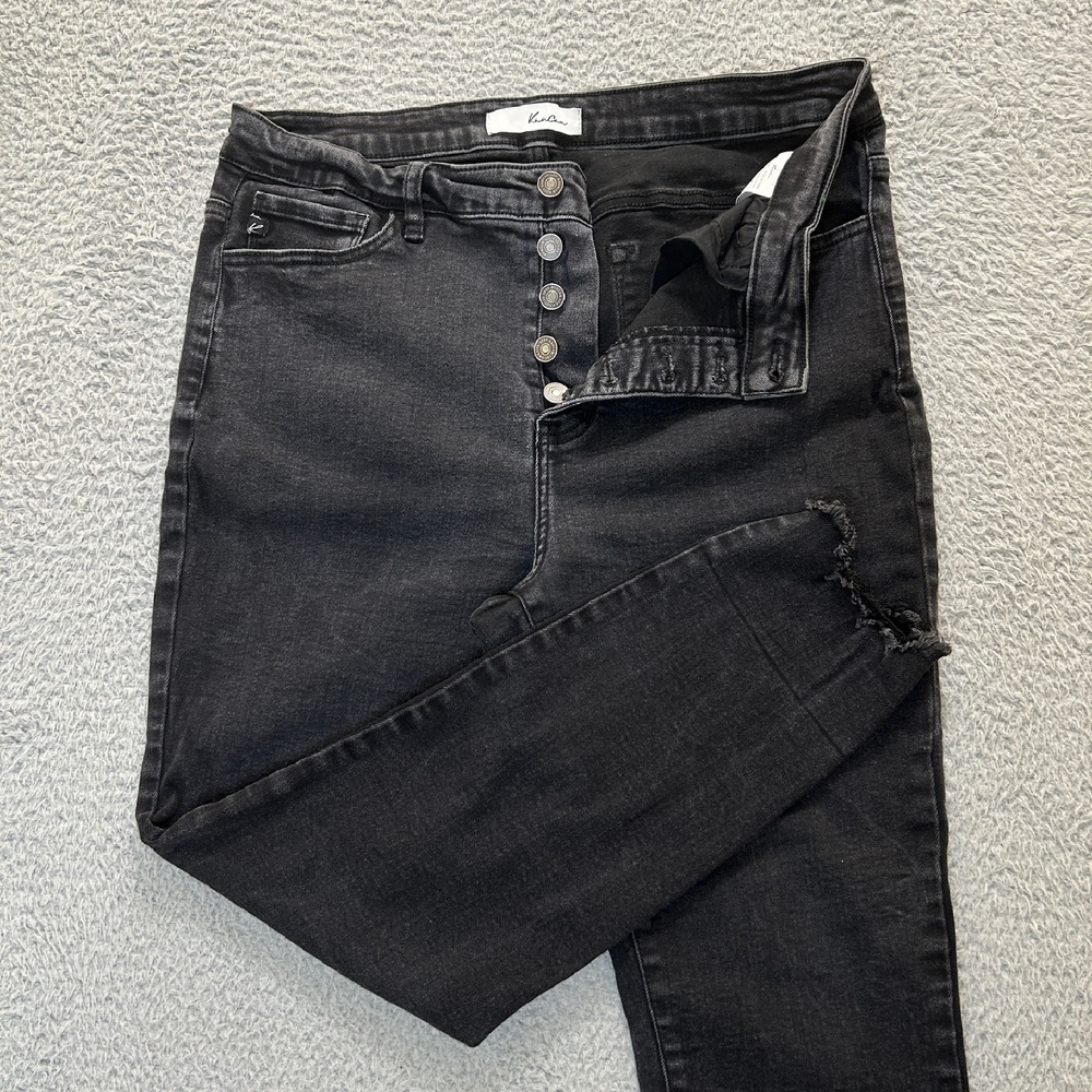 KanCan Jeans Womens 1XL Black Wash High Rise Button Fly Frayed Hem Denim
